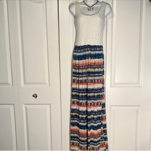 Sleeveless maxi dress, cream top, colorful skirt - Picture 2 of 5